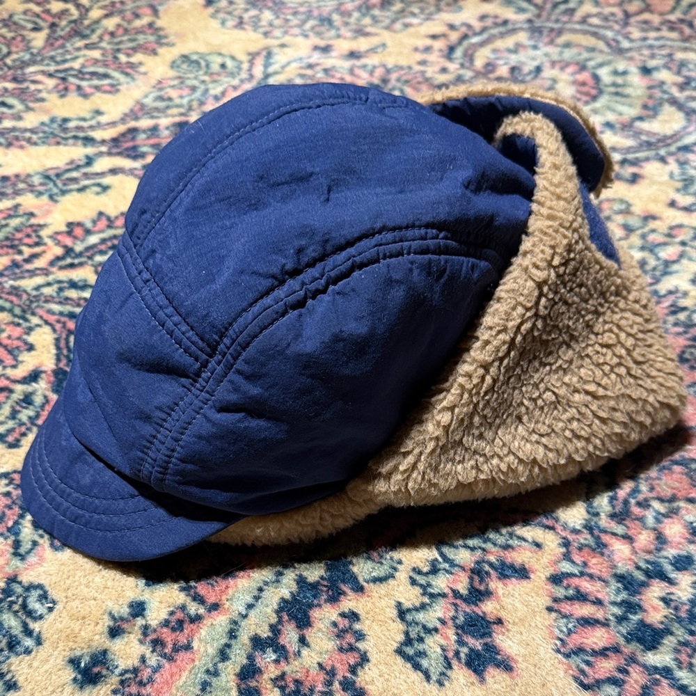 Vintage 80s L.L. Bean Blue and Brown Men's Fleece-Lined Trapper Hat, Made in USA